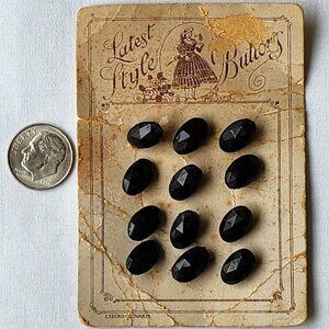 Vintage Black Buttons Original Card - Latest Style Buttons (12) Czecho Slovakia